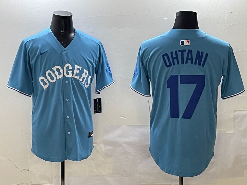 Men Los Angeles Dodgers #17 Ohtani Light Blue Throwback Game 2025 Nike MLB Jersey style 1->los angeles dodgers->MLB Jersey